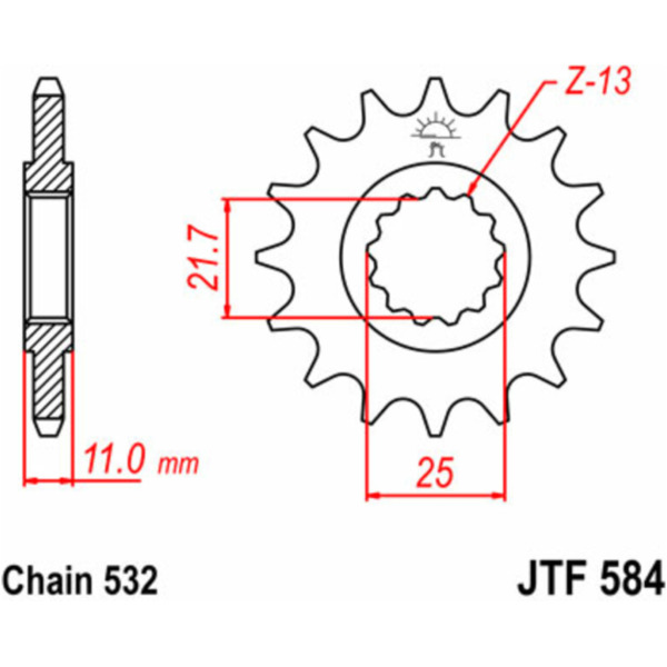 JT SPROCKETS Standard Stahlritzel vorne 584 - 532 für Yamaha FZR1000, GTS1000, YZF1000R passend für Yamaha YZF-R6  600 RJ031 2000, 120 PS, 88 kw