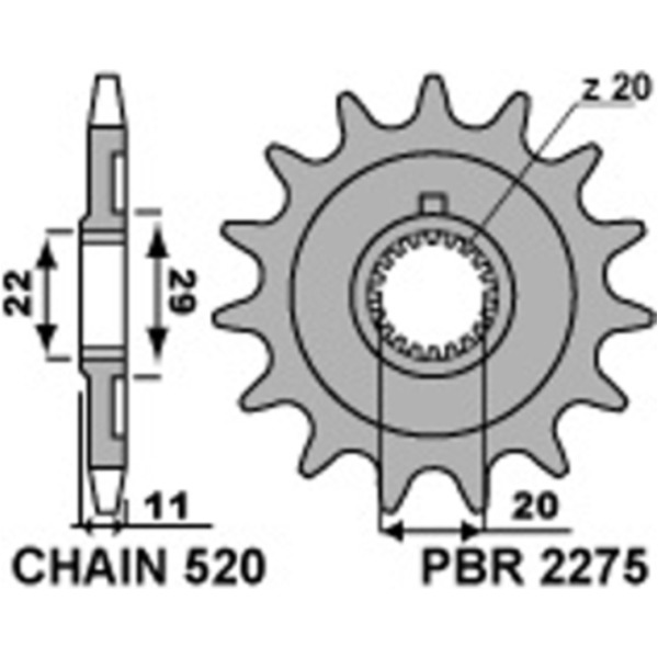 PBR Standard Stahlritzel vorne 2275 - 520 für Sherco 125SC, 125SE-R, 250SCF