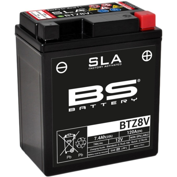 BS BATTERY SLA Wartungsfreie Batterie Werkseitig aktiviert - BTZ8V für Honda, Yamaha, Kawasaki