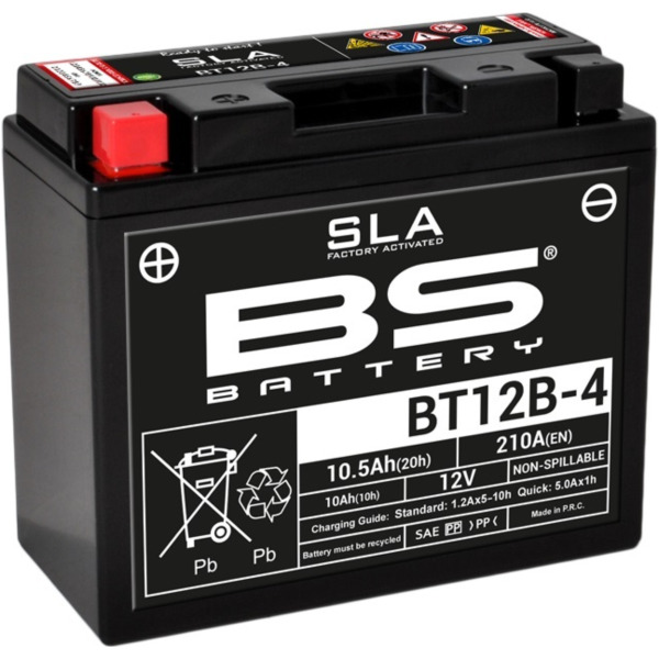 BS BATTERY SLA Battery Maintenance Free Factory Activated - BT12B-4 for Ducati, Yamaha, Aprilia fitting for Ducati Monster  800 M414AA/M421AA/M422AA 2007, 77 PS, 57 kw