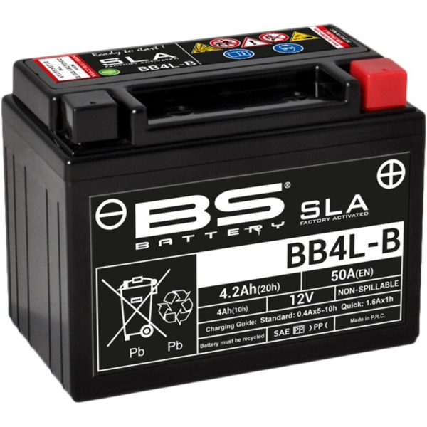 BS BATTERY SLA Battery Maintenance Free Factory Activated - BB4L-B for Peugeot, Aprilia, Derbi
