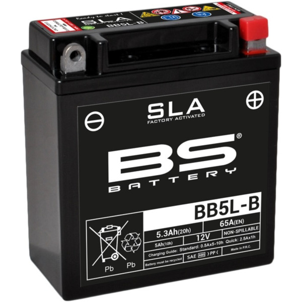 BS BATTERY SLA Wartungsfreie Batterie Werkseitig aktiviert - BB5L-B für Malaguti, Yamaha, Cagiva