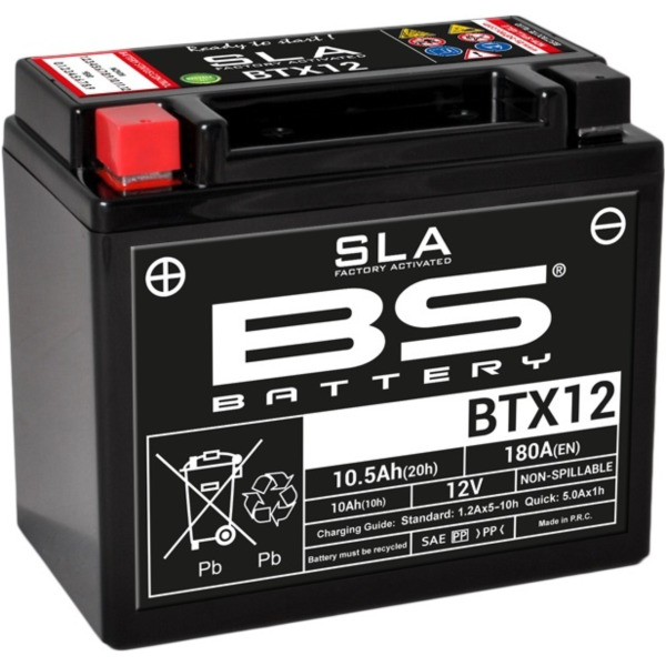 BS BATTERY SLA Wartungsfreie Batterie Werkseitig aktiviert - BTX12 für Triumph, Honda, Kawasaki