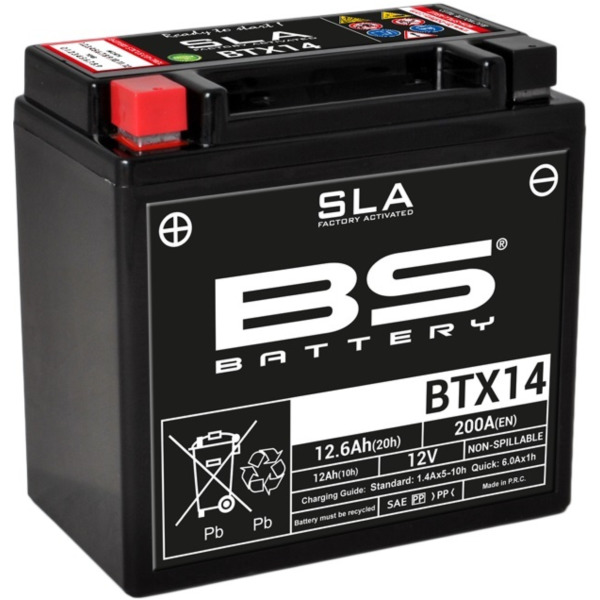 BS BATTERY SLA Wartungsfreie Batterie Werkseitig aktiviert - BTX14 für BMW, Aprilia, Piaggio passend für Piaggio MP3  400 M64200 2010, 32,6 PS, 24 kw