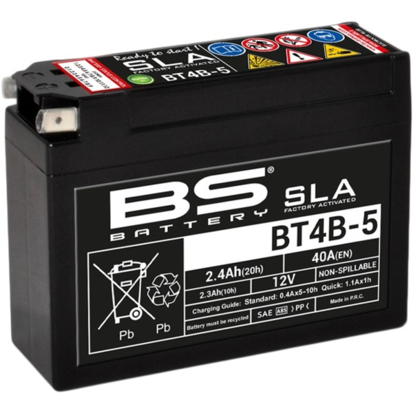 BS BATTERY SLA Wartungsfreie Batterie Werkseitig aktiviert - BT4B-5 für Yamaha SR400, TT-R110, TT-R50 Suzuki AH50ADDRESS, AY50KATANA, DR-Z70