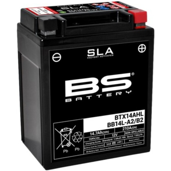 BS BATTERY SLA Battery Maintenance Free Factory Activated - BTX14AHL / BB14L-A2/B2 for Kawasaki, Triumph, Honda fitting for Kawasaki GPZ  500 EX500D 1998, 60/50/34/27 PS, 44/37/25/20 kw