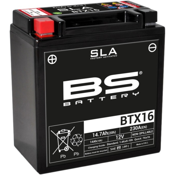 BS BATTERY SLA Battery Maintenance Free Factory Activated - BTX16 for Suzuki, Kawasaki, Gilera fitting for Kawasaki VN Mean Streak 1500 VNT50PPA 2003, 72 PS, 53 kw