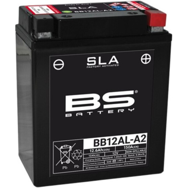 BS BATTERY SLA Battery Maintenance Free Factory Activated - BB12AL-A2 for Yamaha, Peugeot, Aprilia fitting for Yamaha XV Virago 535 2YL 1996, 44 PS, 32 kw