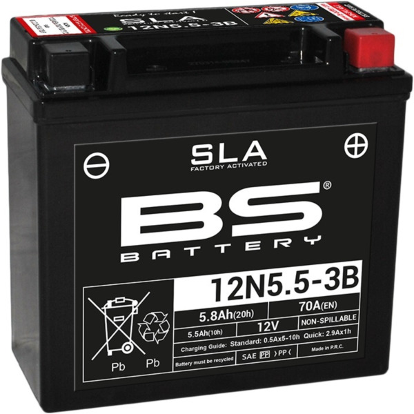 BS BATTERY SLA Wartungsfreie Batterie Werkseitig aktiviert - 12N5.5-3B für Gilera, Aprilia, Yamaha