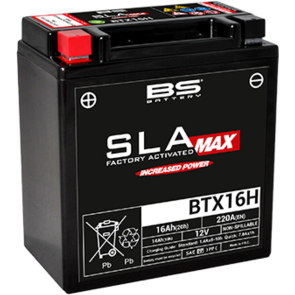 BS BATTERY SLA Max Wartungsfreie Batterie Werkseitig aktiviert - BTX16H für Piaggio, BMW, Gilera