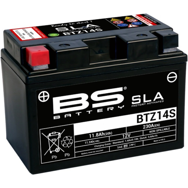 BS BATTERY SLA Wartungsfreie Batterie Werkseitig aktiviert - BTZ14S für Honda, KTM, Yamaha