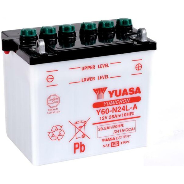 YUASA Battery Conventional without Acid Pack - Y60-N24L-A for Moto Guzzi, Ducati, Laverda