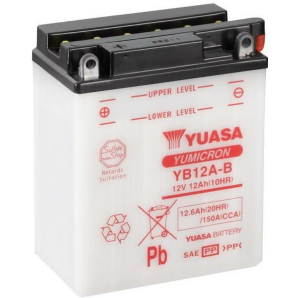 YUASA Konventionelle Batterie ohne Säurepack - YB12A-B für Honda CB350, CB450, CB450SCNIGHTHAWK