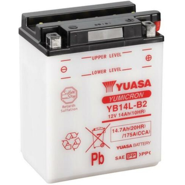 YUASA Battery Conventional without Acid Pack - YB14L-B2 for Kawasaki, Suzuki, Triumph fitting for Kawasaki GPZ  500 EX500D 1998, 60/50/34/27 PS, 44/37/25/20 kw