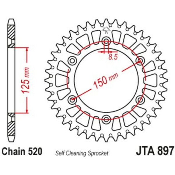 JT SPROCKETS Aluminium Ultraleichtes selbstreinigendes Kettenrad 897-520 für KTM, Husqvarna, für: Gas Gas