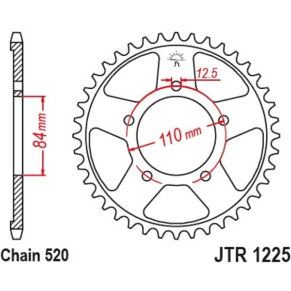 JT SPROCKETS Steel Standard hinteres Ritzel 1225 - 520 für Honda CB500X, CMX500REBEL