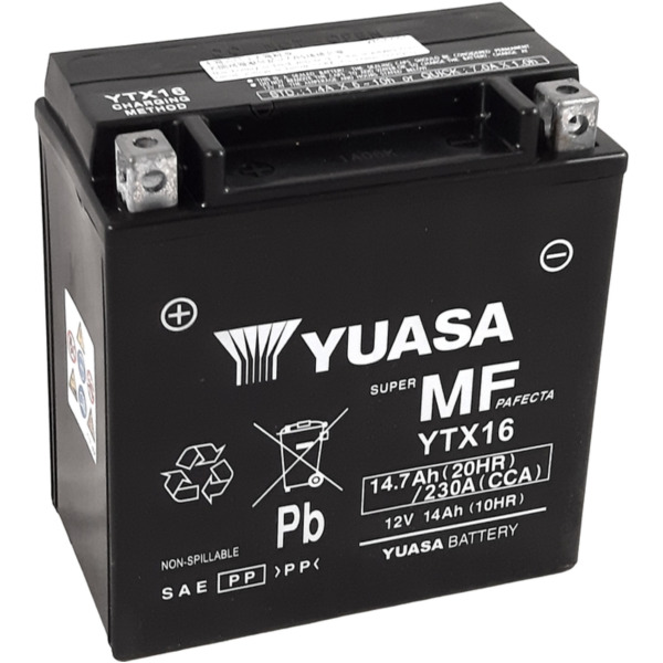 YUASA W/C Battery Maintenance Free Factory Activated - YTX16 FA for Suzuki, Kawasaki, BMW fitting for Kawasaki VN Mean Streak 1500 VNT50PPA 2003, 72 PS, 53 kw