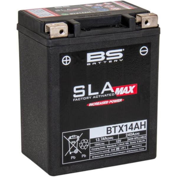 BS BATTERY SLA Max Battery Maintenance Free Factory Activated - BTX14AH MAX FA for Polaris, Yamaha, Indian