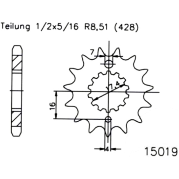 Front sprocket 16tooth pitch 428 501501916 fitting for MZ/MUZ RT  125  2007, 15 PS, 11 kw