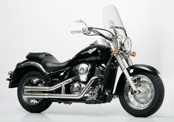 Double Groove complete exhaust system with cat - silver for: KAWASAKI VN 900 Custom VN900C, VN 900 Classic VN900B