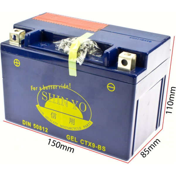 YTX9-BS / GTX9-BS / YTR9-BS / GTX9-4 12V/8AH DIN50812 GEL battery 150x87x105mm fitting for Honda NT Deauville 650 RC47C 2000, 34 PS, 25 kw