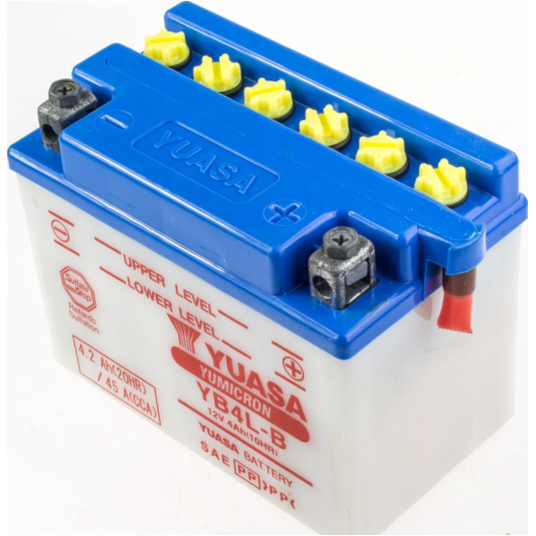 YB4L-B 12V/4AH DIN50411 dry-battery 121x71x93mm with acid fitting for Vespa Cosa E-Starter 125 VNR1T 1989, 9 PS, 6,6 kw