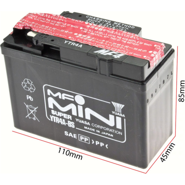 Akku, Motorradbatterie YTR4A-BS DIN50415 für: AGM-Batterie L114xB49xH86