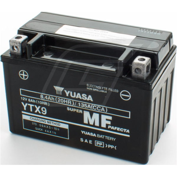 YTX9 / YTR9 (compare YTX9-BS) 12V/8AH DIN50812 SLA battery 150x87x105mm fitting for KTM EXC Racing 400  2004, 17/40 PS, 12/29 kw