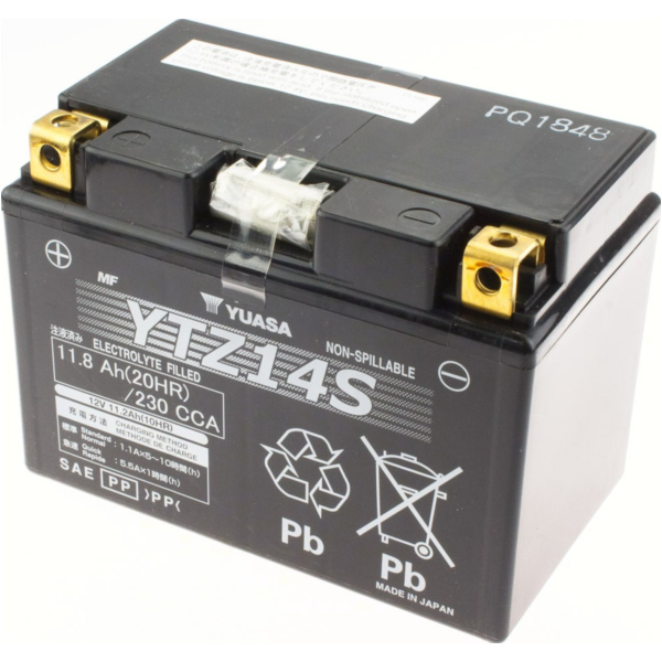 YTZ14S 12V/11,2AH SLA fleece battery (WC) 150x87x110mm fitting for Honda NT Deauville 650 RC47C 2000, 34 PS, 25 kw