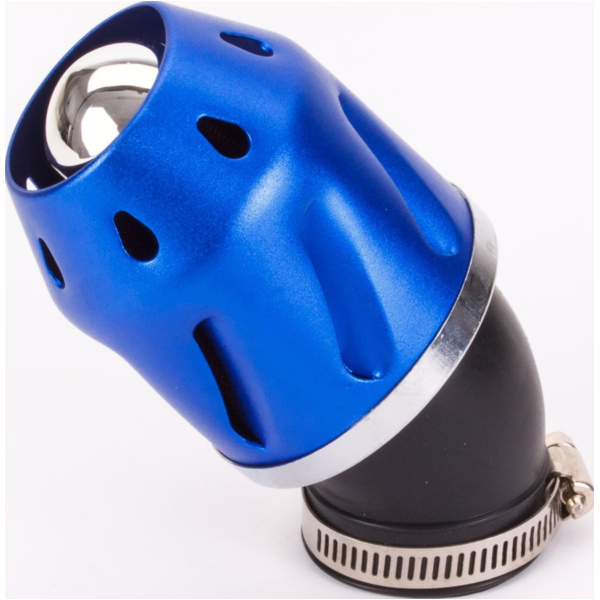 air filter Grenade blue bent version 42mm carb connection fitting for Peugeot Jet Force C-Tech 50 VGA A1AAAA 2005, 4,9 PS, 3,6 kw