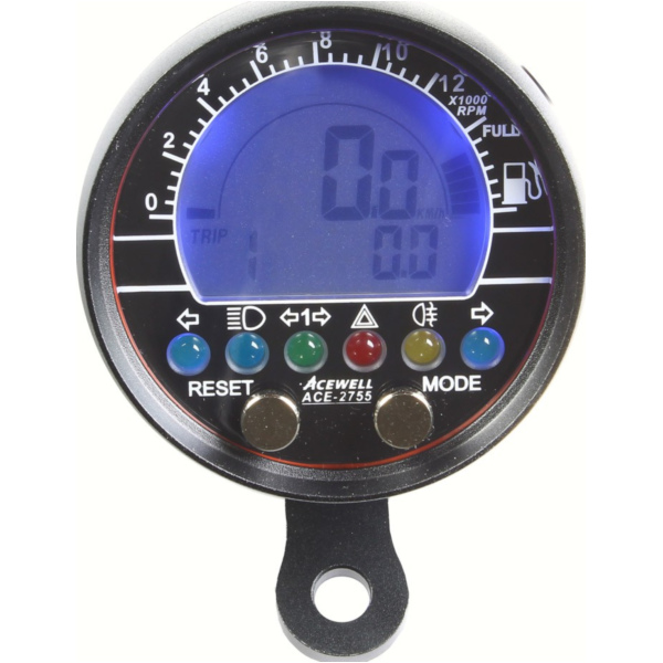 Geschwindigkeitsmesser, Anzeigeeinheit ACE-2755AS Tachometer und Drehzahlmesser mit Kraftstoffanzeige Alu schwarz