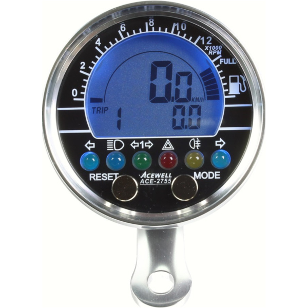 ACE-2755AP Tachometer and rev counter with fuel gauge Alu polished