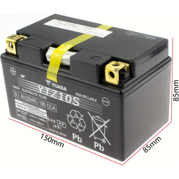 Akku, Motorradbatterie YTZ10S 12V/8,6AH DIN50801 SLA-Vliesbatterie - wartungsfrei geschlossen 150x87x93mm passend für Yamaha YZF R1 1000 RN22 2011, 