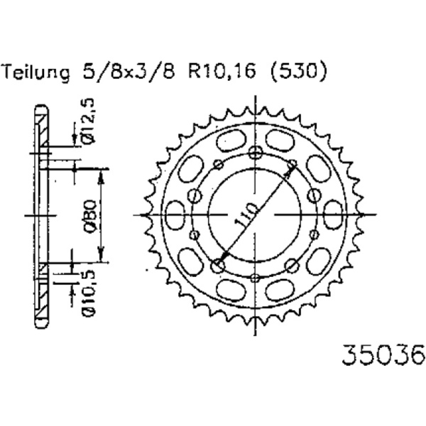 Steel Rear sprocket for: Triumph 35Z Kr-2010-35Z-530