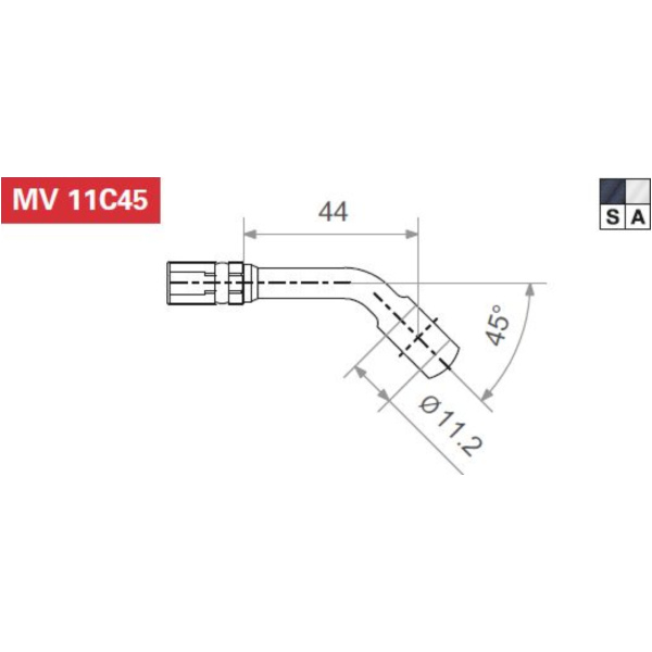 Fitting 11.2 mm, 45° angled, black