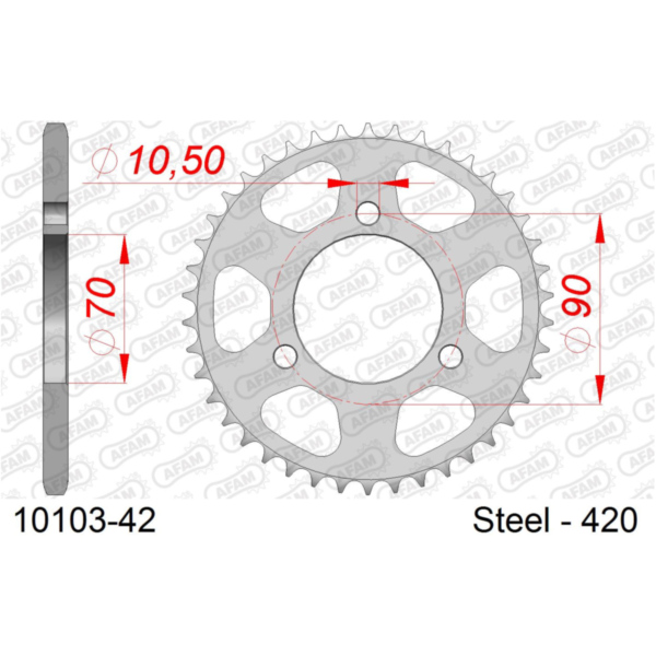 Steel Chain Wheel - Rear Sprocket AFAM 420 - 42t SILVER 1010342