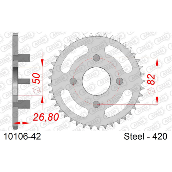 Steel Chain Wheel - Rear Sprocket AFAM 420 - 42t SILVER 1010642