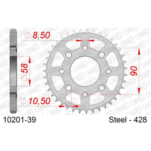 Stahl-Kettenrad AFAM 428 - 39Z Silber 1020139