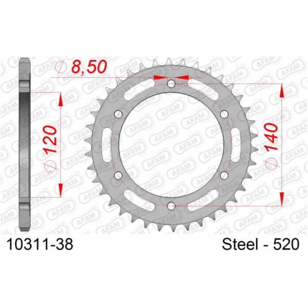 Steel Chain Wheel - Rear Sprocket AFAM 428 - 42t SILVER 1023642