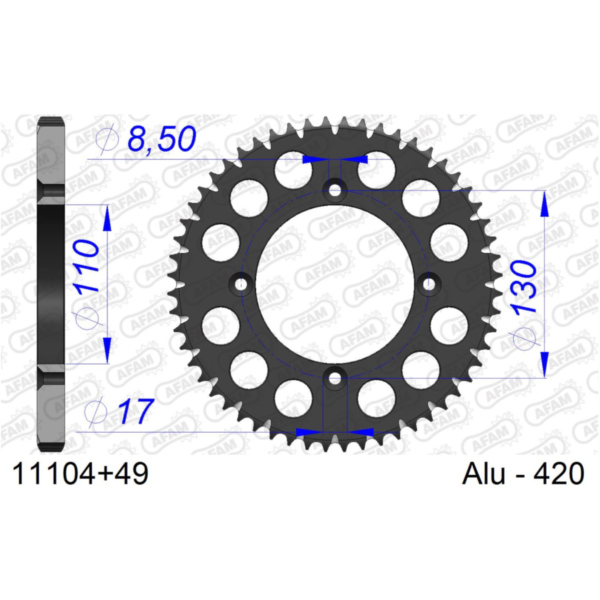 Steel Chain Wheel - Rear Sprocket AFAM 520 - 43t SILVER 1062743