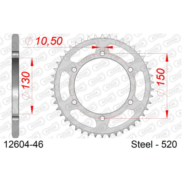 Steel Chain Wheel - Rear Sprocket AFAM 520 - 47t SILVER 1250547