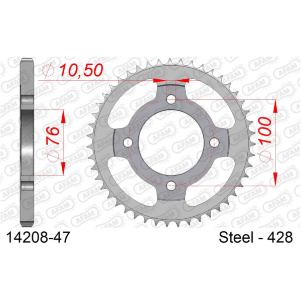 Steel Chain Wheel - Rear Sprocket AFAM 520 - 43t SILVER 1420343