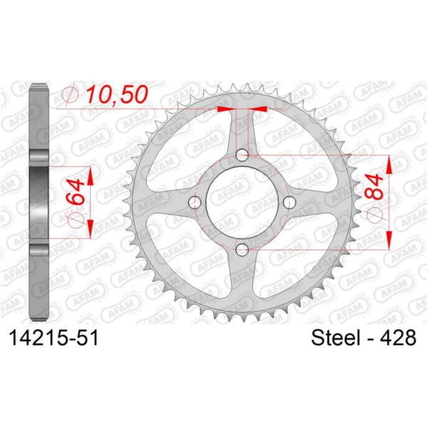 Steel Chain Wheel - Rear Sprocket AFAM 520 - 50t SILVER 1420350