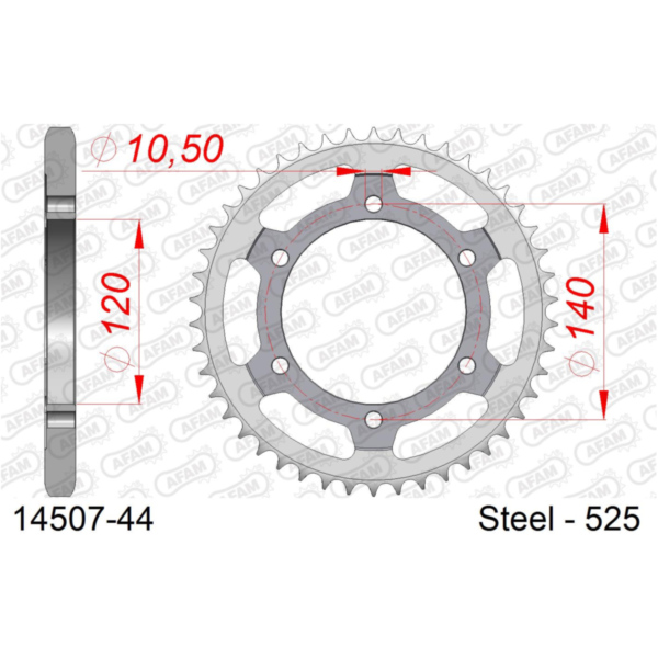 Steel Chain Wheel - Rear Sprocket AFAM 530 - 45t SILVER 1440045 fitting for Suzuki GS Gussrad 550 GS550 1978, 49 PS, 36 kw