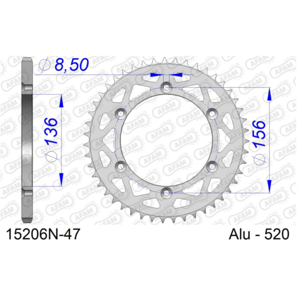 Alu Chain Wheel - Rear Sprocket AFAM 520 - 49t Gun Metal 15203+49
