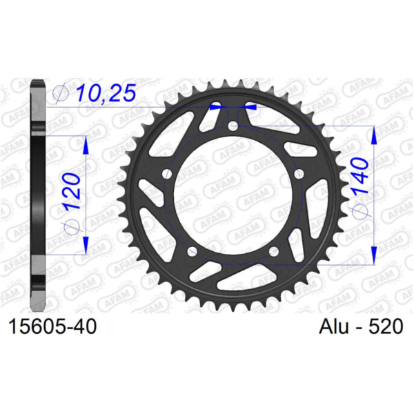 Alu Chain Wheel - Rear Sprocket AFAM 520 - 45t Gun Metal 15206N45