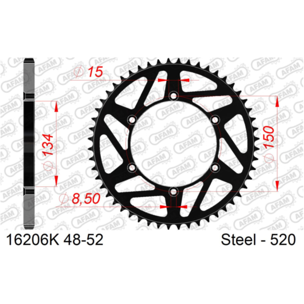 MX Stahl-Kettenrad AFAM 520 - 48Z Schwarz 16206K-48