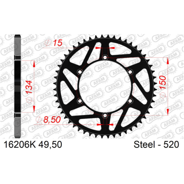 MX Stahl-Kettenrad AFAM 520 - 50Z Schwarz 16206K-50