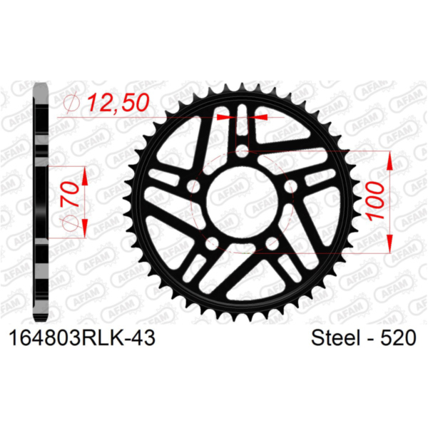 Steel Chain Wheel - Rear Sprocket AFAM 520 - 43t SILVER 1631043 fitting for Kawasaki KEF Lakota Sport 300  2002, 21,5 PS, 15,8 kw
