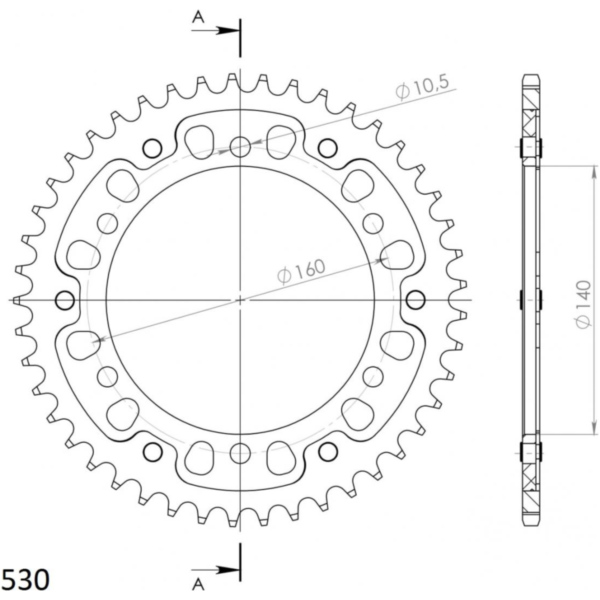 Stealth-Kettenrad Supersprox 530/44Z schwarz 16701K44